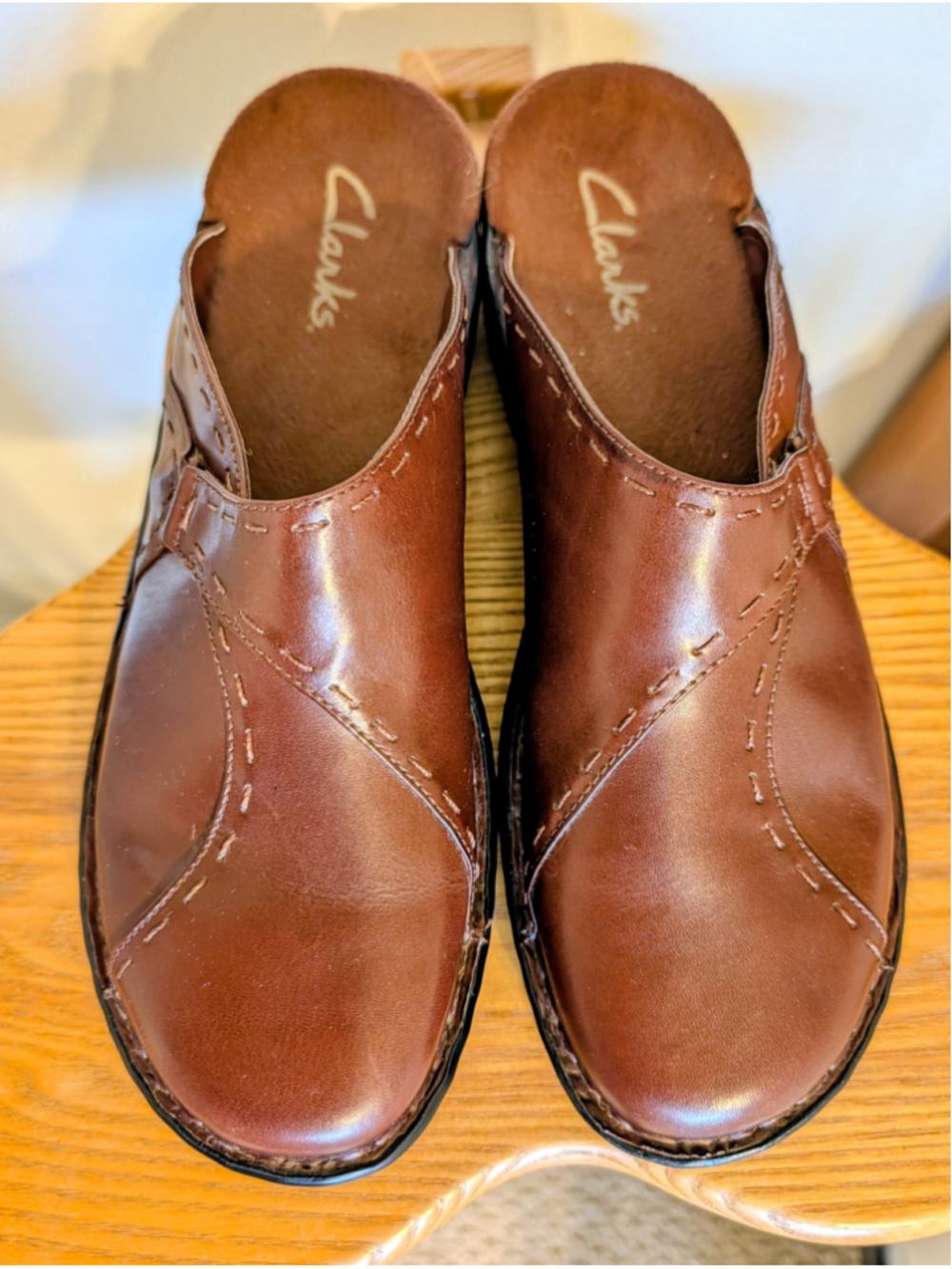 Clarks Brown Leather Mule Clogs Womens 10 Comfort Slip On Low Heel Casual Shoes